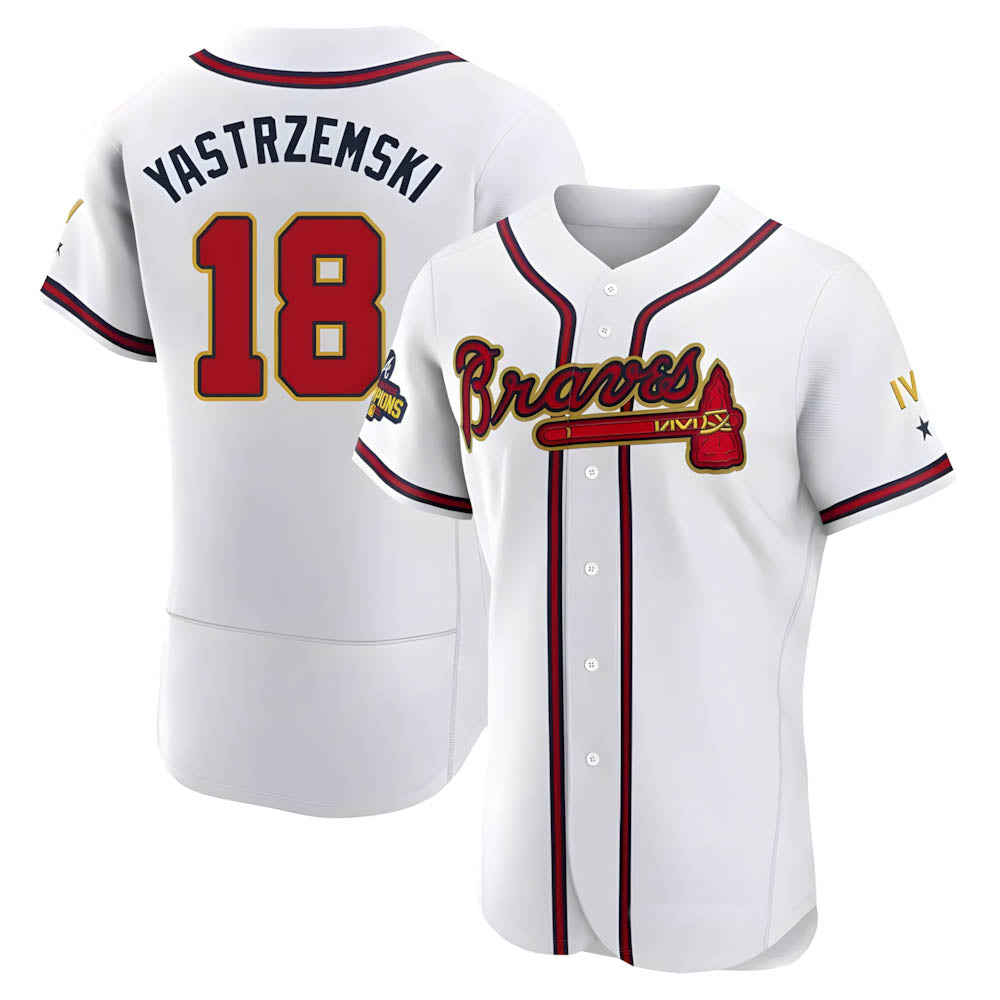 STECN A.Braves #18 Mike Yastrzemski player Gold Authentic White Program Stitched Jerseys