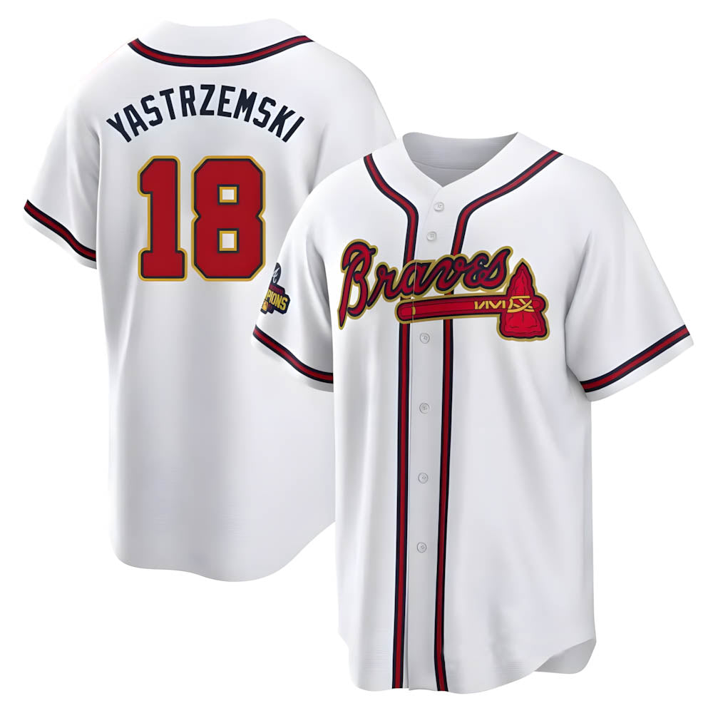 STECN A.Braves #18 Mike Yastrzemski player Gold Replica White Program Stitched Jerseys