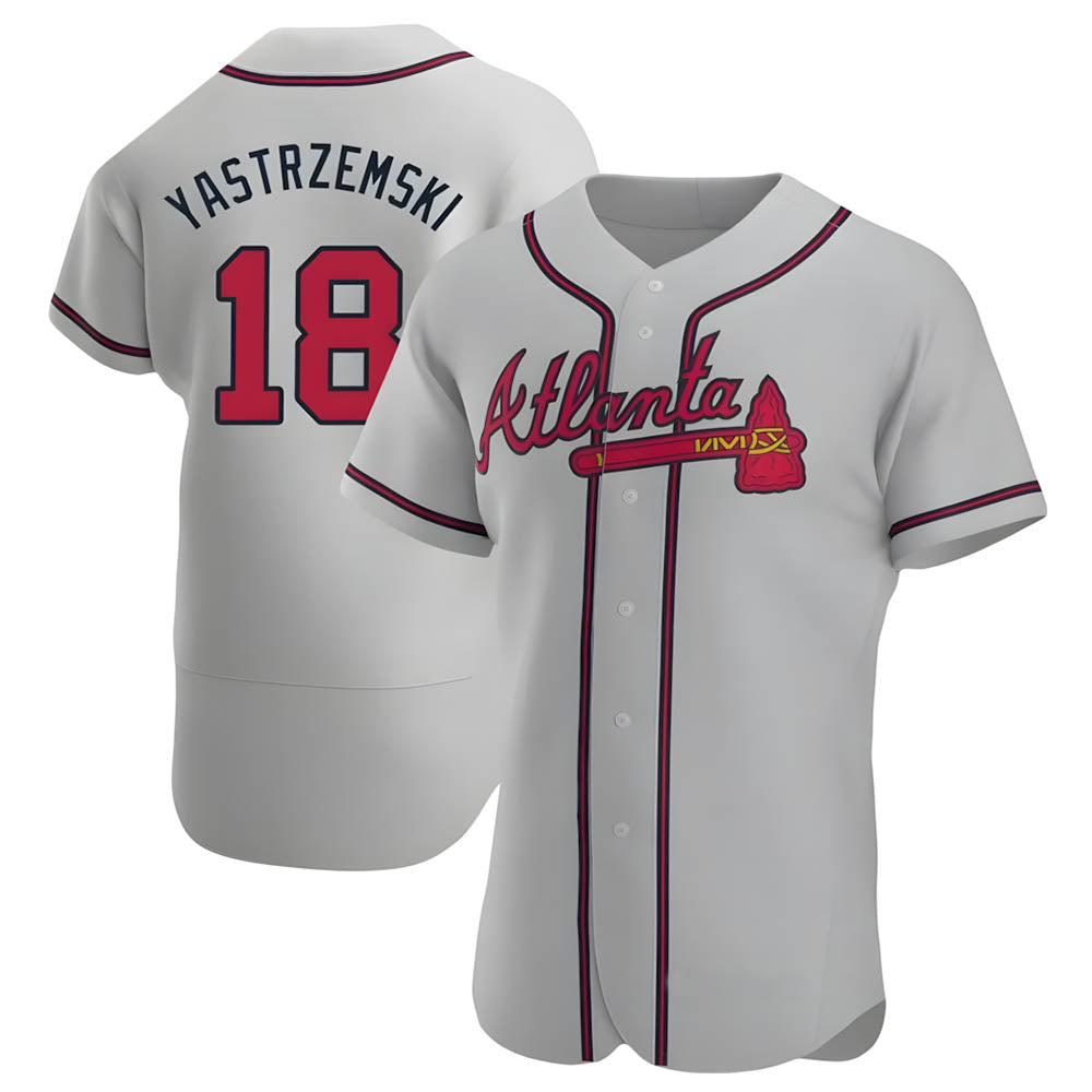 STECN A.Braves #18 Mike Yastrzemski player Gray Authentic Road Stitched Jerseys