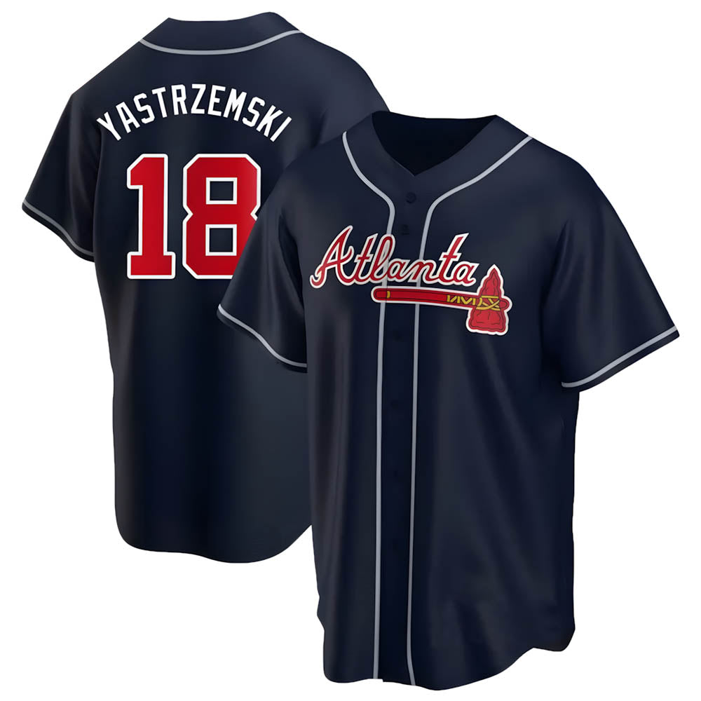 STECN A.Braves #18 Mike Yastrzemski player Navy Replica Alternate Stitched Jerseys