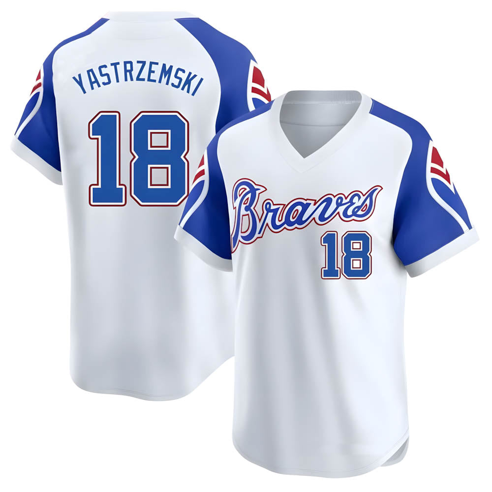 STECN A.Braves #18 Mike Yastrzemski player White Limited Throwback Cooperstown Collection Stitched Jerseys
