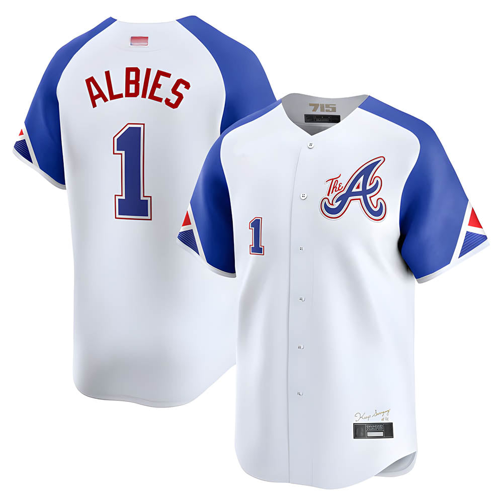 STECN A.Braves #1 Ozzie Albies Player Blue City Connect Stitched Jerseys