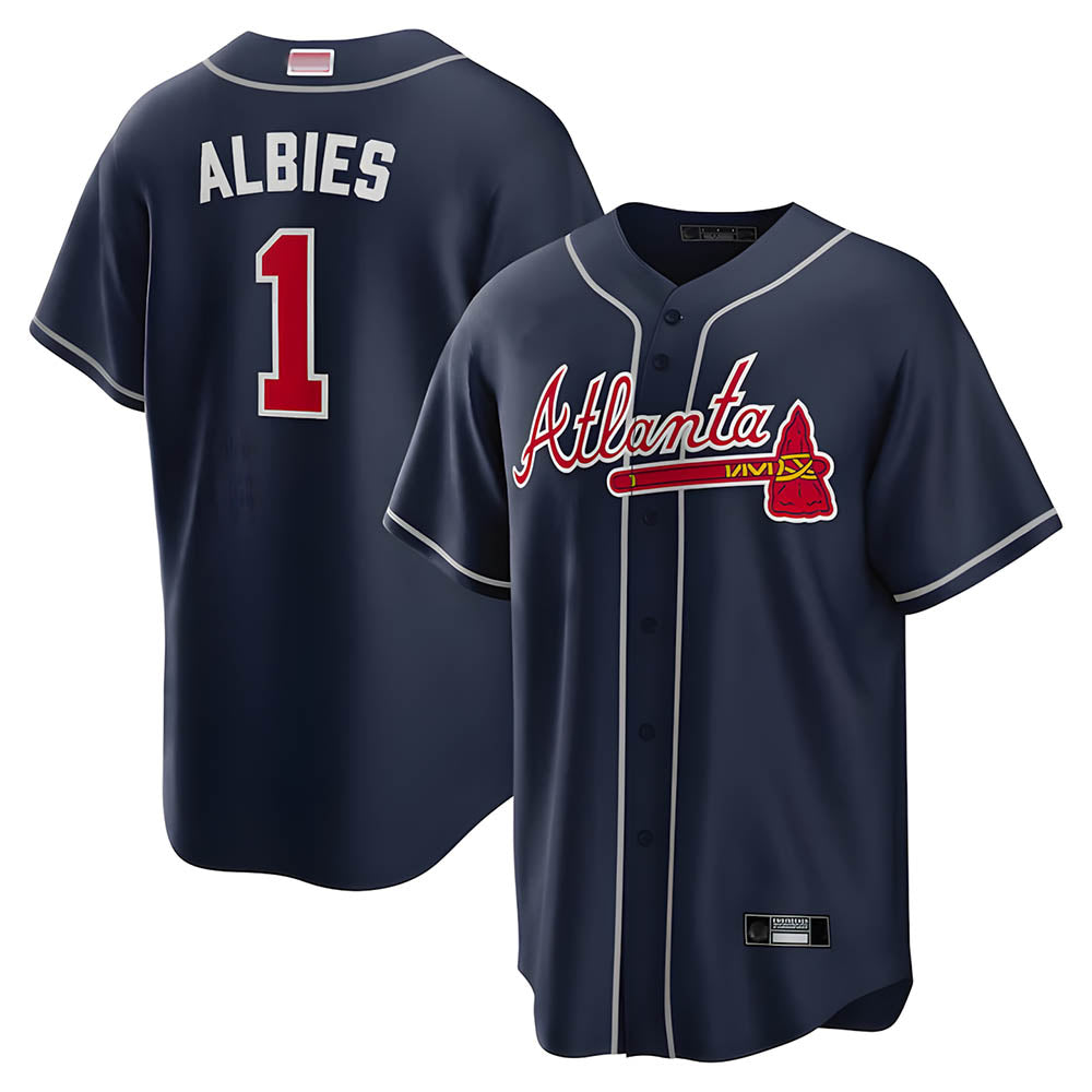 STECN A.Braves #1 Ozzie Albies Player Navy Alternate Stitched Jerseys