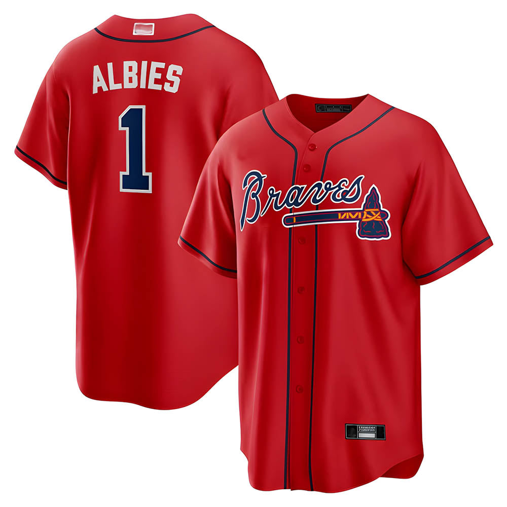 STECN A.Braves #1 Ozzie Albies Player Red Alternate Stitched Jerseys