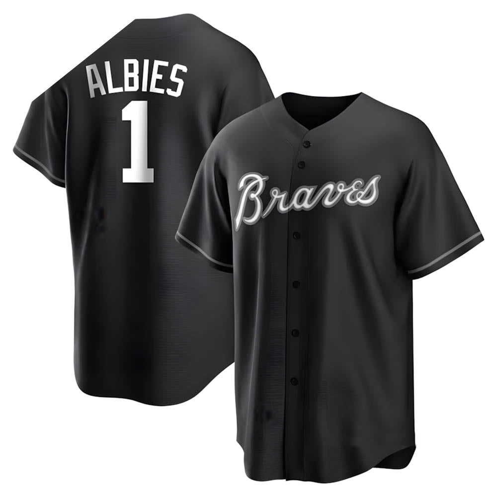 STECN A.Braves #1 Ozzie Albies Player Black&White Replica Stitched Jerseys