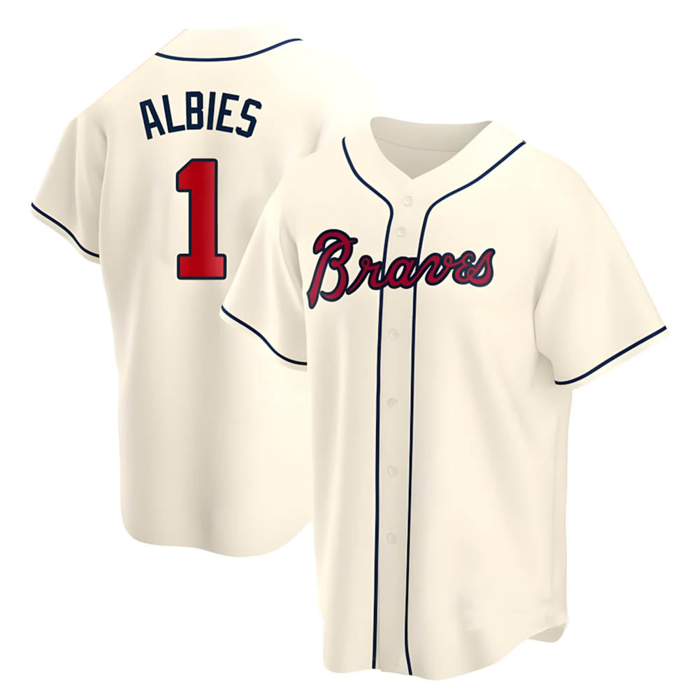 STECN A.Braves #1 Ozzie Albies Player Cream Replica Alternate Stitched Jerseys