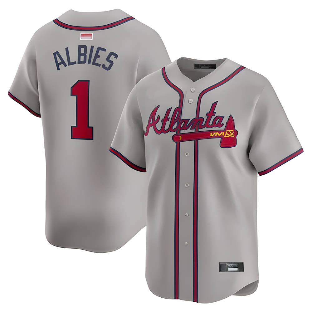 STECN A.Braves #1 Ozzie Albies Player Gray Vapor Premier City Connect Premium Stitched Jerseys