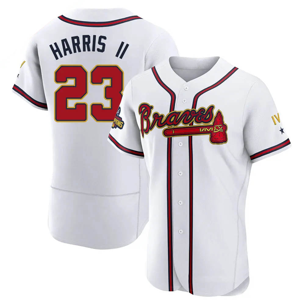 STECN A.Braves #23 Michael Harris II player White&Gold Authentic Program Stitched Jerseys