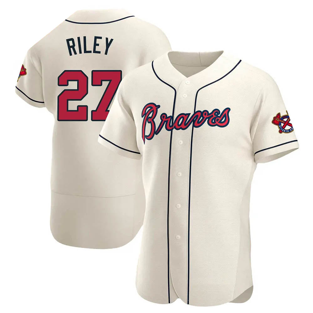 STECN A.Braves #27 Austin Riley Player Cream Authentic Alternate Stitched Jerseys