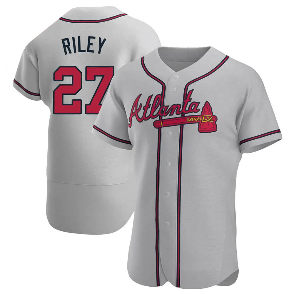 STECN A.Braves #27 Austin Riley Player Gray Authentic Road Stitched Jerseys