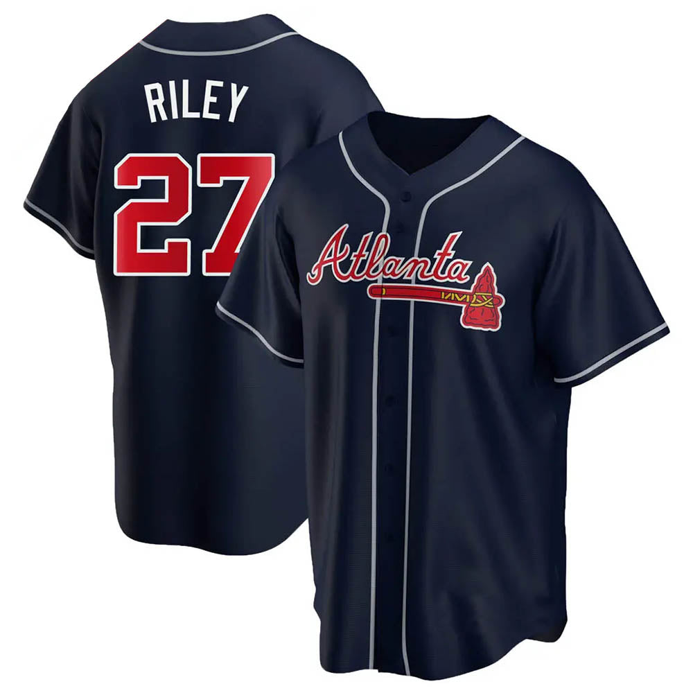 STECN A.Braves #27 Austin Riley Player Navy Replica Alternate Stitched Jerseys