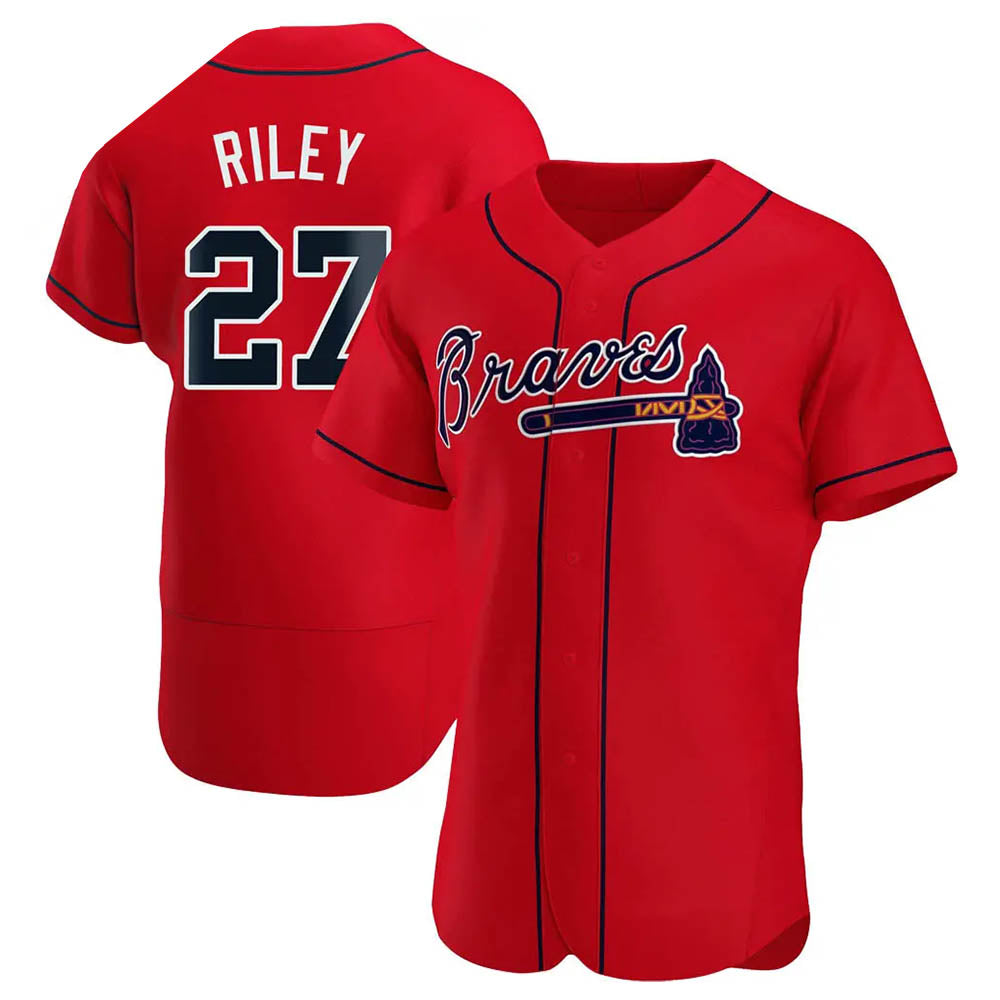 STECN A.Braves #27 Austin Riley Player Red Authentic Alternate Stitched Jerseys
