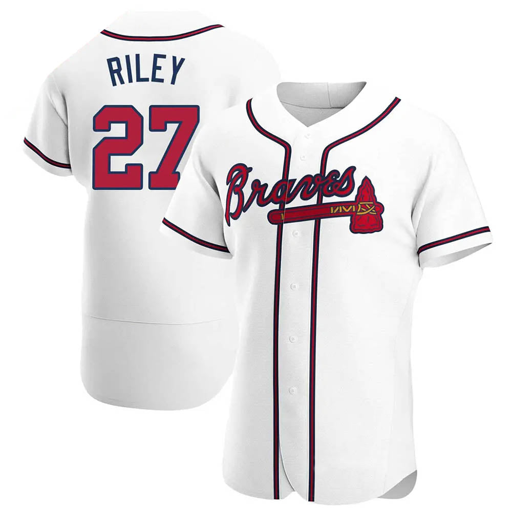STECN A.Braves #27 Austin Riley Player White Authentic Home Stitched Jerseys