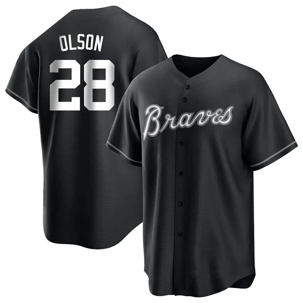 STECN A.Braves #28 Matt Olson Player Black&White Replica Stitched Jerseys