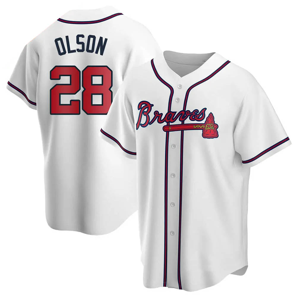 STECN A.Braves #28 Matt Olson Player White Replica Home Stitched Jerseys
