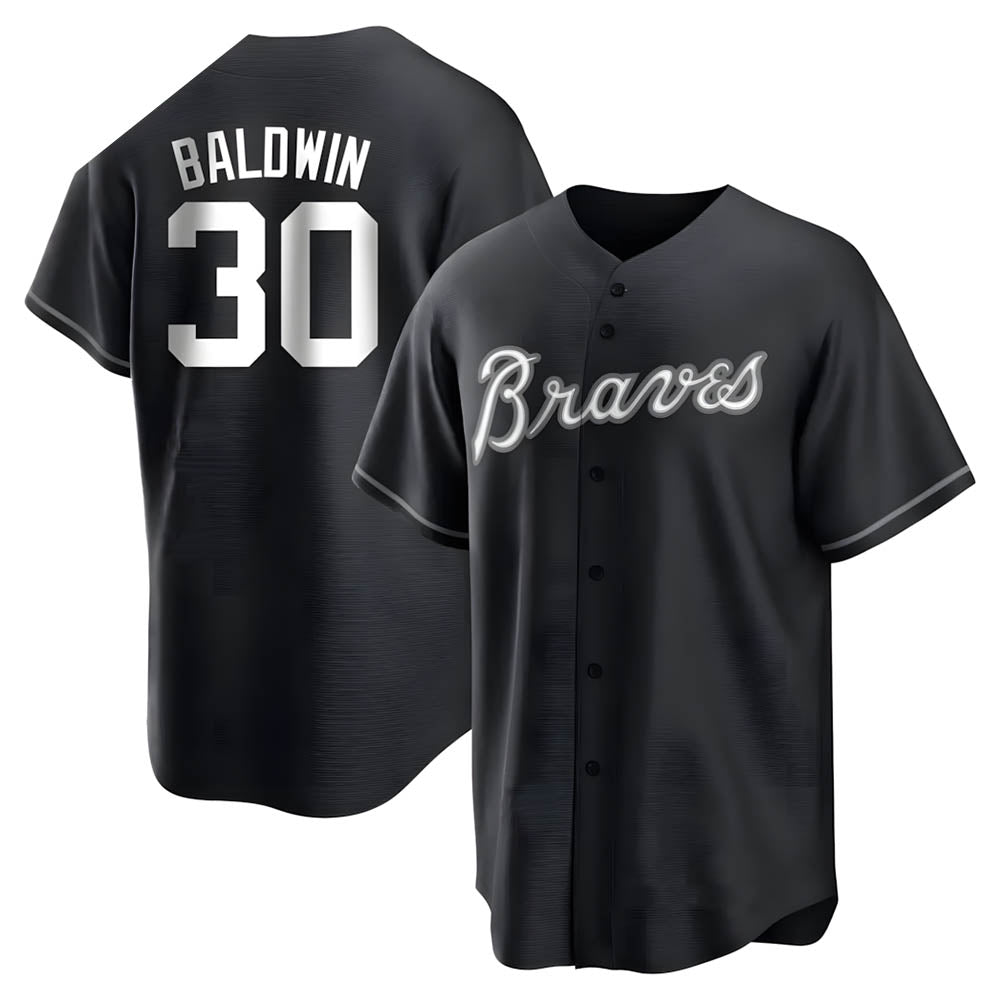 STECN A.Braves #30 Drake Baldwin player Black&White Replica Stitched Jerseys