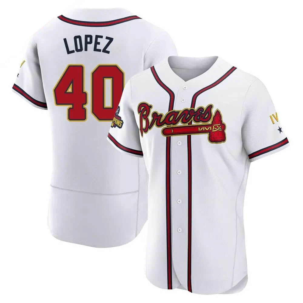 STECN A.Braves #40 Reynaldo Lopez player White&Gold Authentic Program Stitched Jerseys