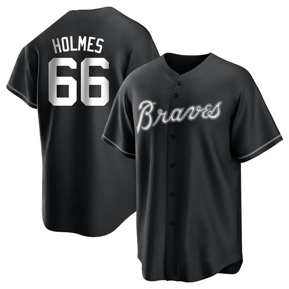 STECN A.Braves #66 Grant Holmes Player Black&White Replica Stitched Jerseys