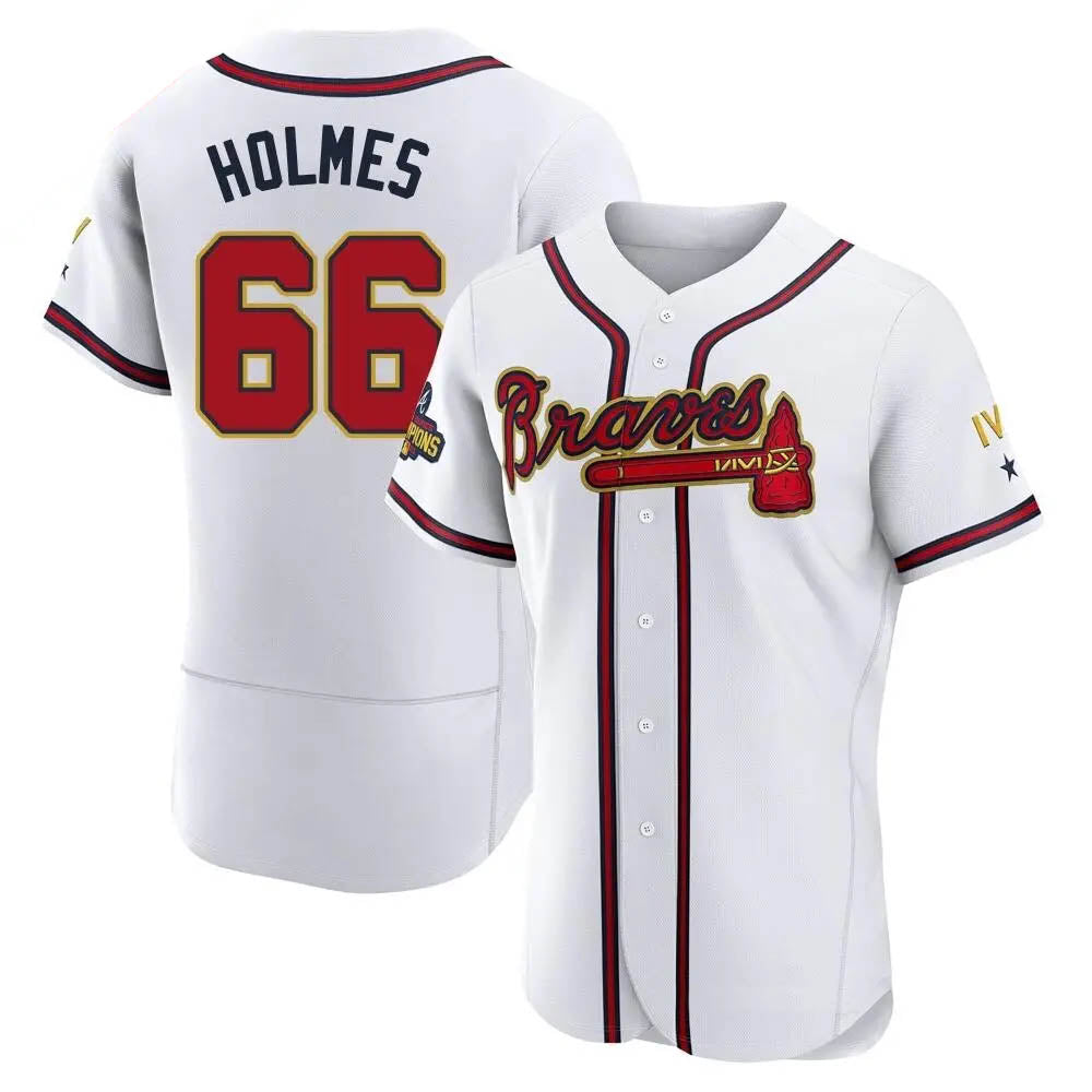 STECN A.Braves #66 Grant Holmes Player White&Gold Authentic Program Stitched Jerseys