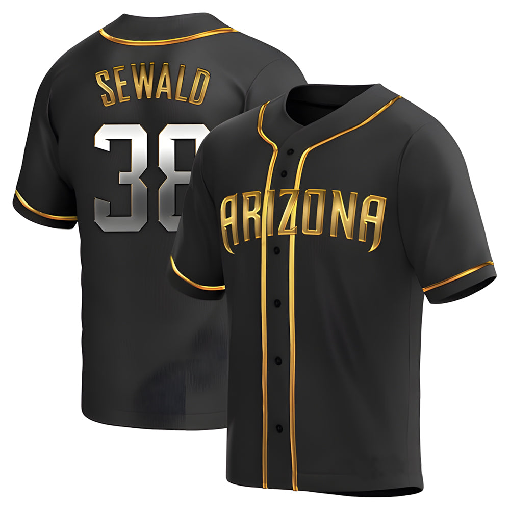 STECN A.Diamondbacks #38 Paul Sewald Player Black Golden Replica Alternate Stitched Jersey
