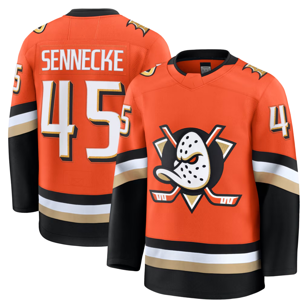 STECN A.Ducks #45 Beckett Sennecke Orange Home Premium Jerseys
