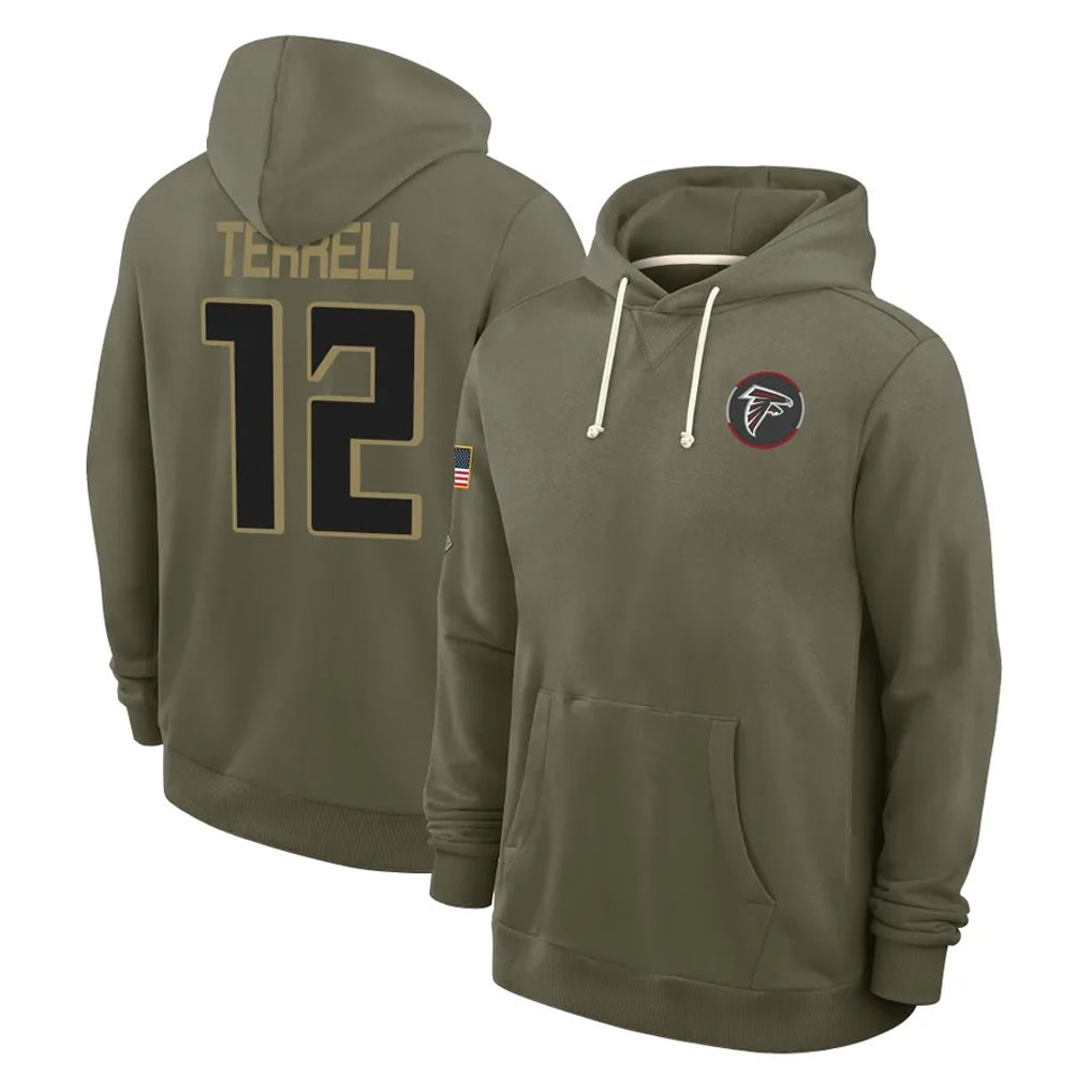 STECN A.Falcons #12 Avieon Terrell Player Olive 2025 Salute to Service Hoodies Stitched Jerseys