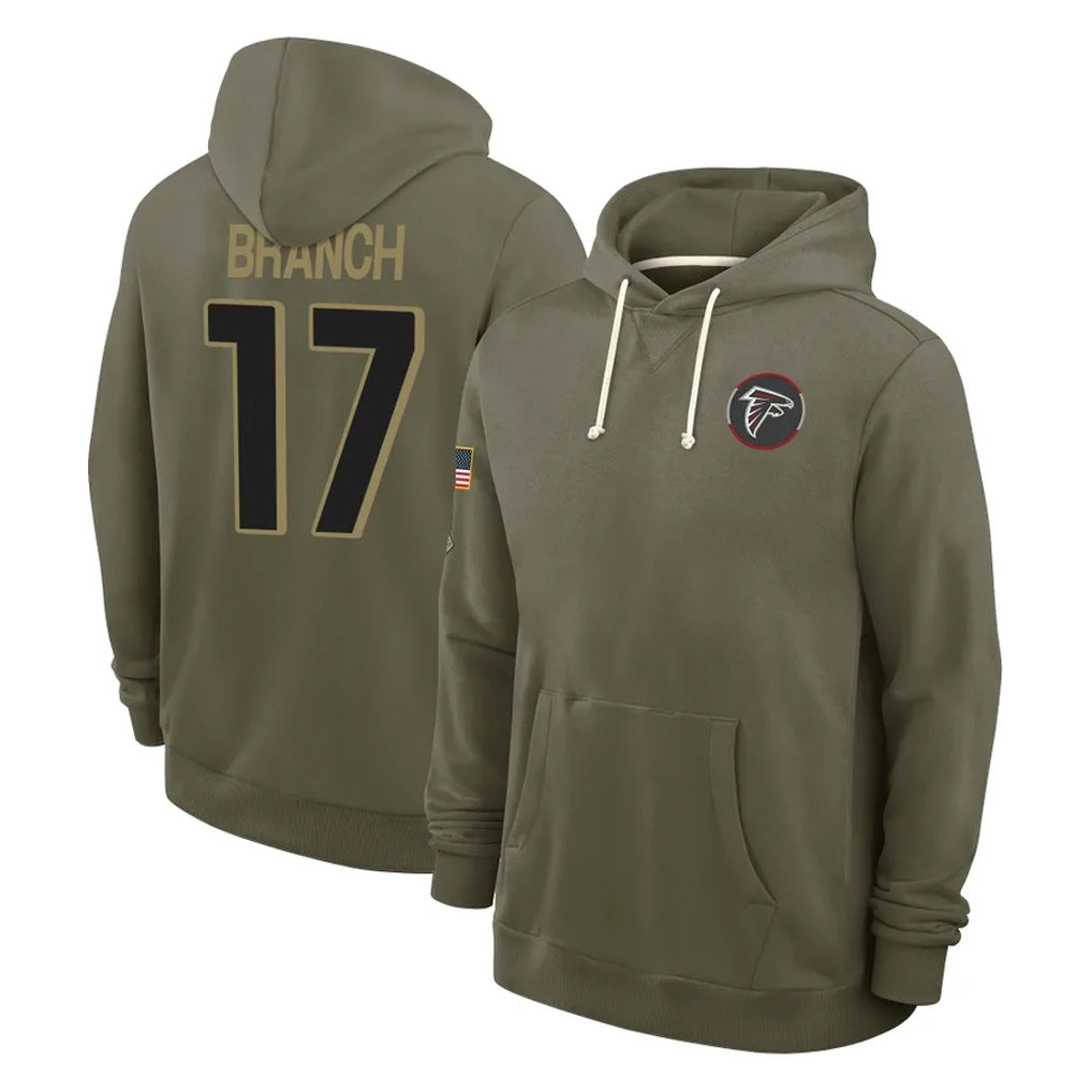 STECN A.Falcons #17 Zachariah Branch Player Olive 2025 Salute to Service Hoodies Stitched Jerseys