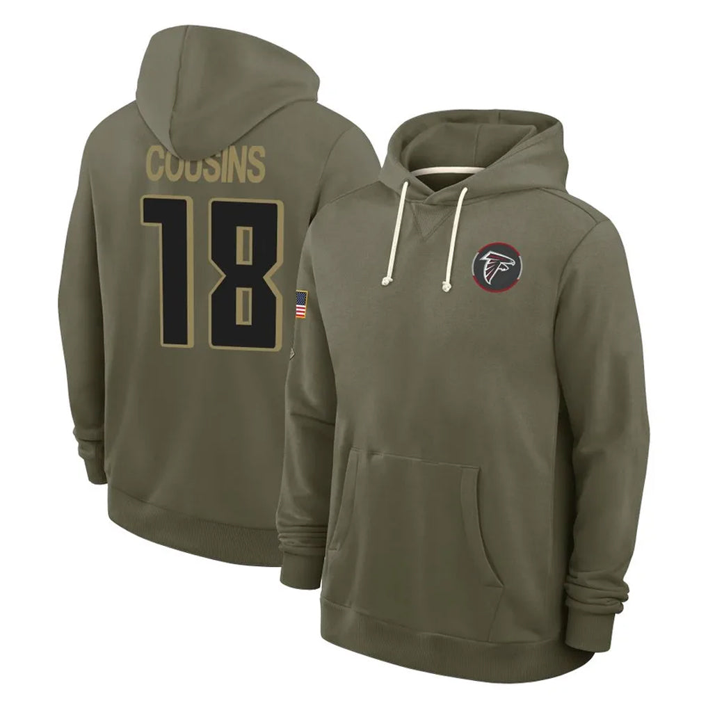 STECN A.Falcons #18 Kirk Cousins Player Olive 2025 Salute to Service Hoodies Stitched Jerseys