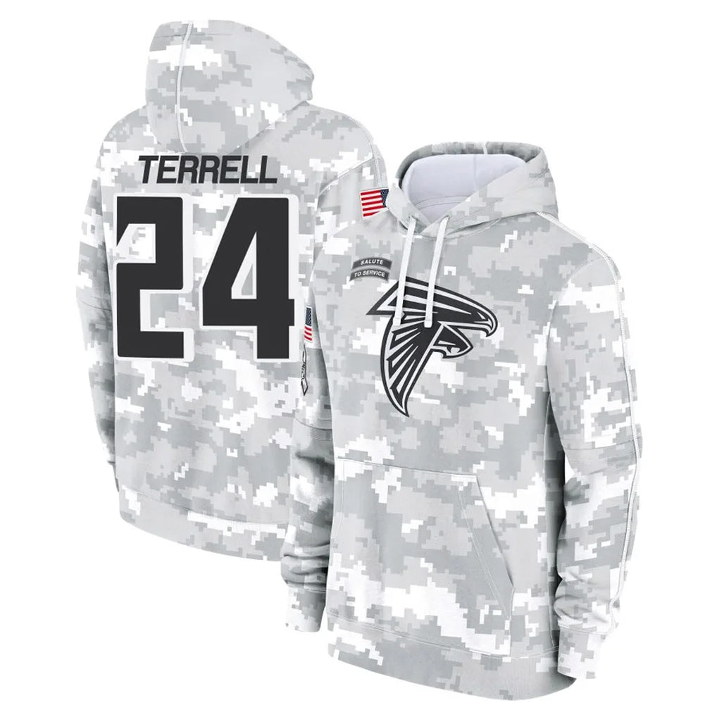 STECN A.Falcons #24 A.J. Terrell Jr. Player Arctic Camo Salute to Service Limited Hoodie Stitched Jerseys