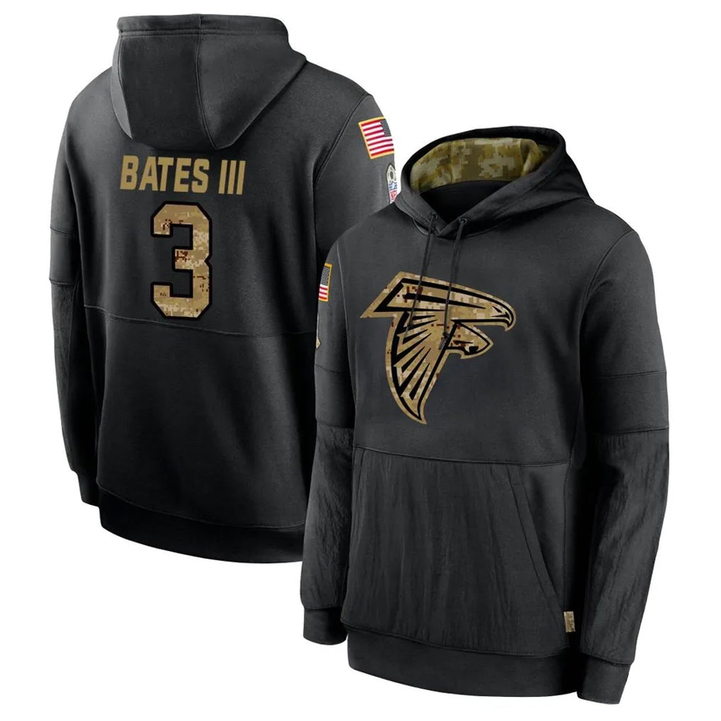 STECN A.Falcons #3 Jessie Bates III Player Black Salute to Service Hoodies Stitched Jerseys