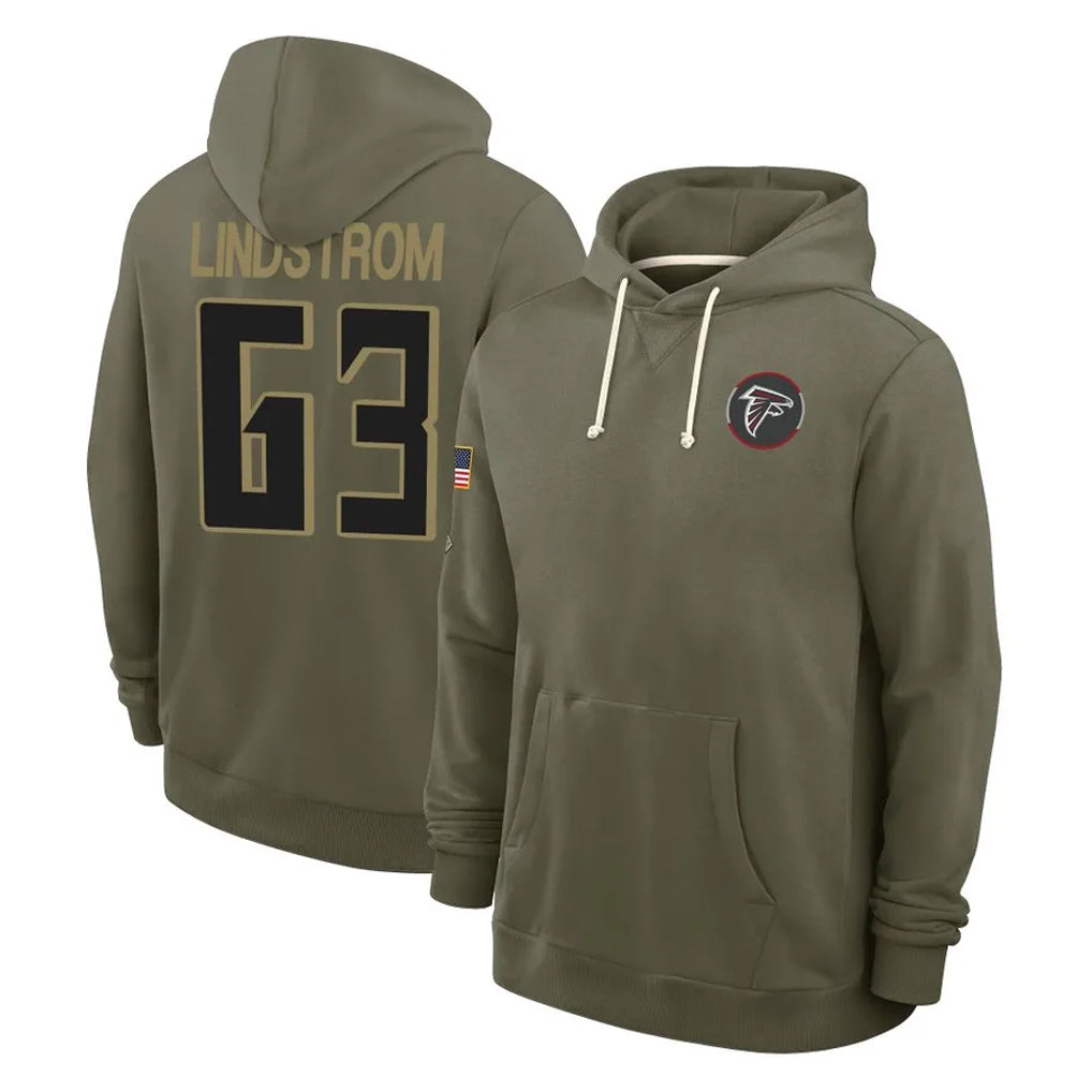 STECN A.Falcons #63 Chris Lindstrom Player Olive 2025 Salute to Service Hoodies Stitched Jerseys