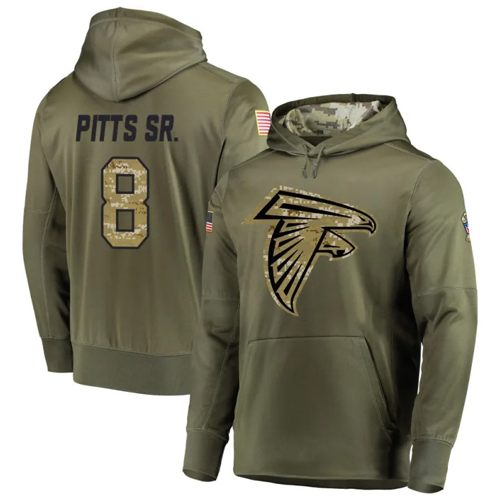 STECN A.Falcons #8 Kyle Pitts Player Salute to Service Club Fleece Olive Hoodie Stitched Jerseys