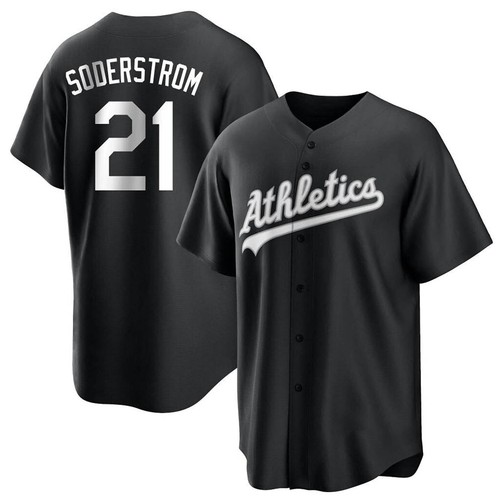 STECN Athletics #21 Tyler Soderstrom Player Black&White Replica Stitched Jersey