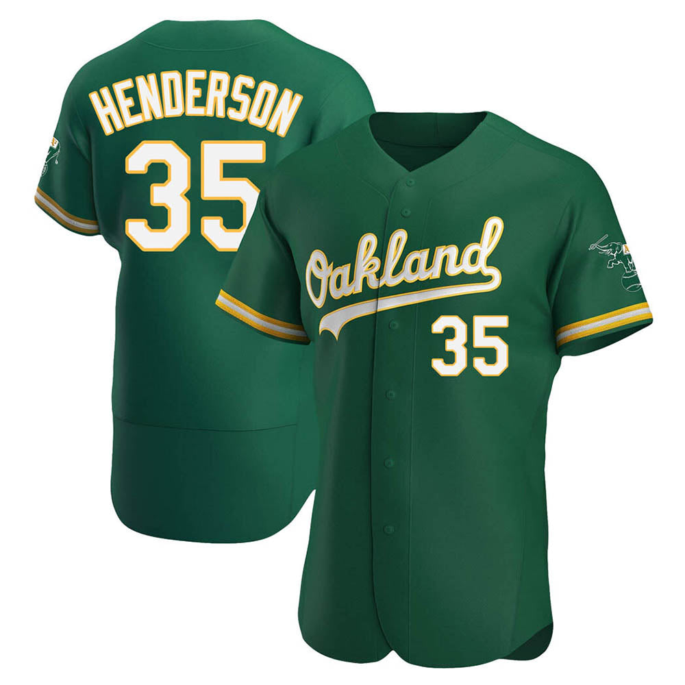 STECN Athletics #35 Rickey Henderson Player Green Authentic Kelly Alternate Stitched Jersey