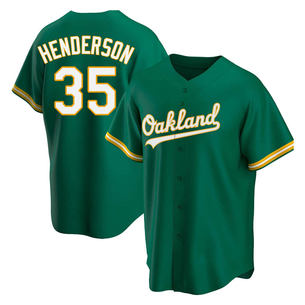 STECN Athletics #35 Rickey Henderson Player Green Replica Kelly Alternate Stitched Jersey