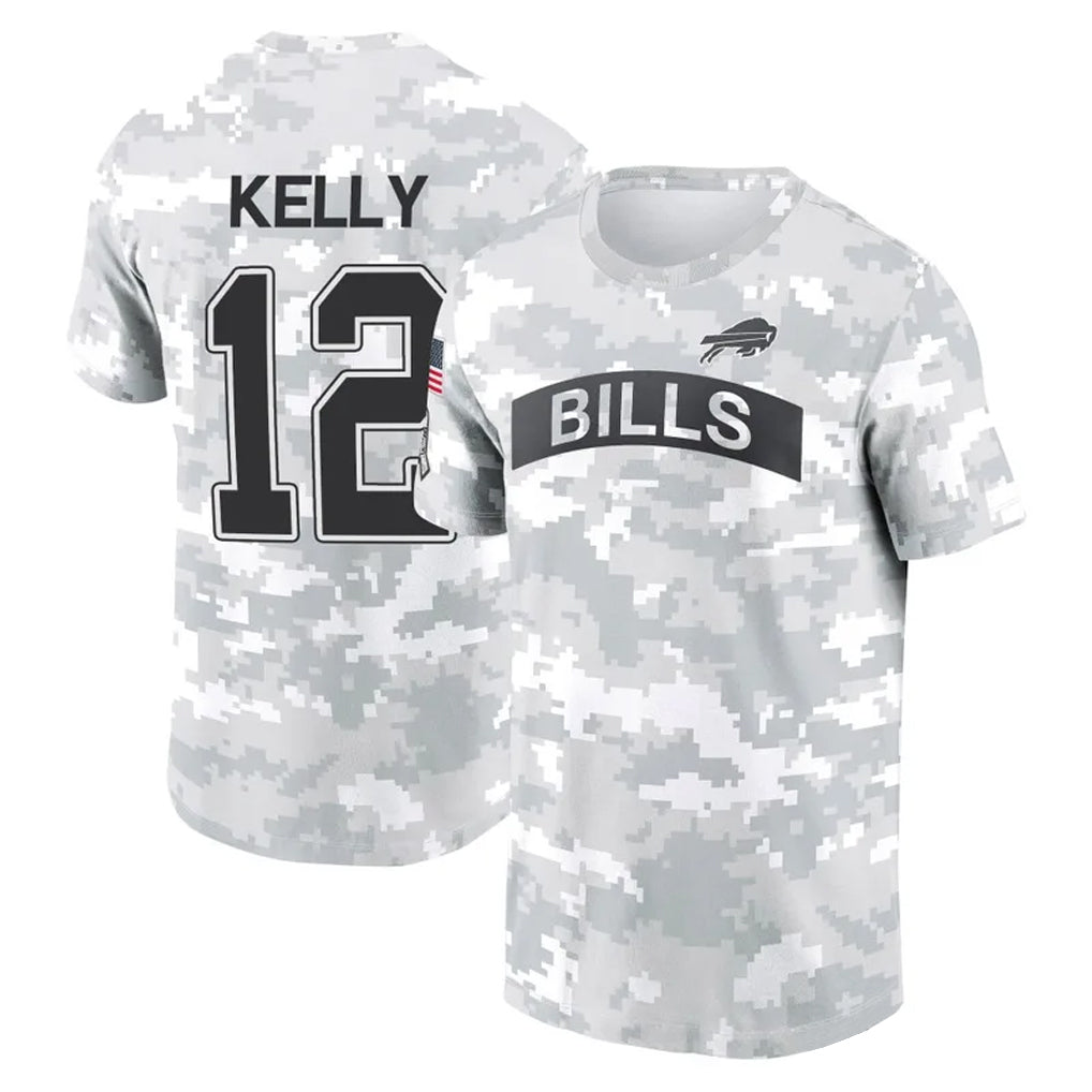STECN B.Bills #12 Jim Kelly Player Arctic Camo Salute to Service T-Shirt Hoodies Stitched Jerseys
