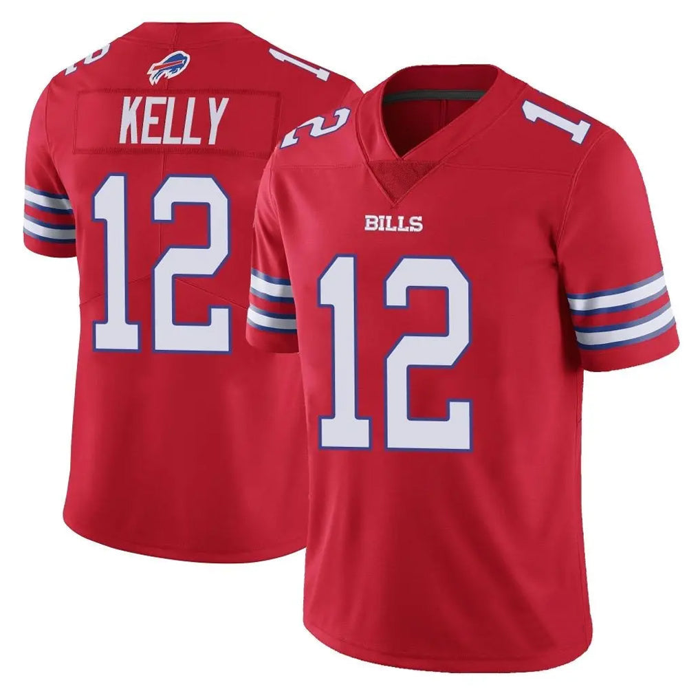 STECN B.Bills #12 Jim Kelly Player Red Vapor Untouchable Limited Home Game Stitched Jerseys