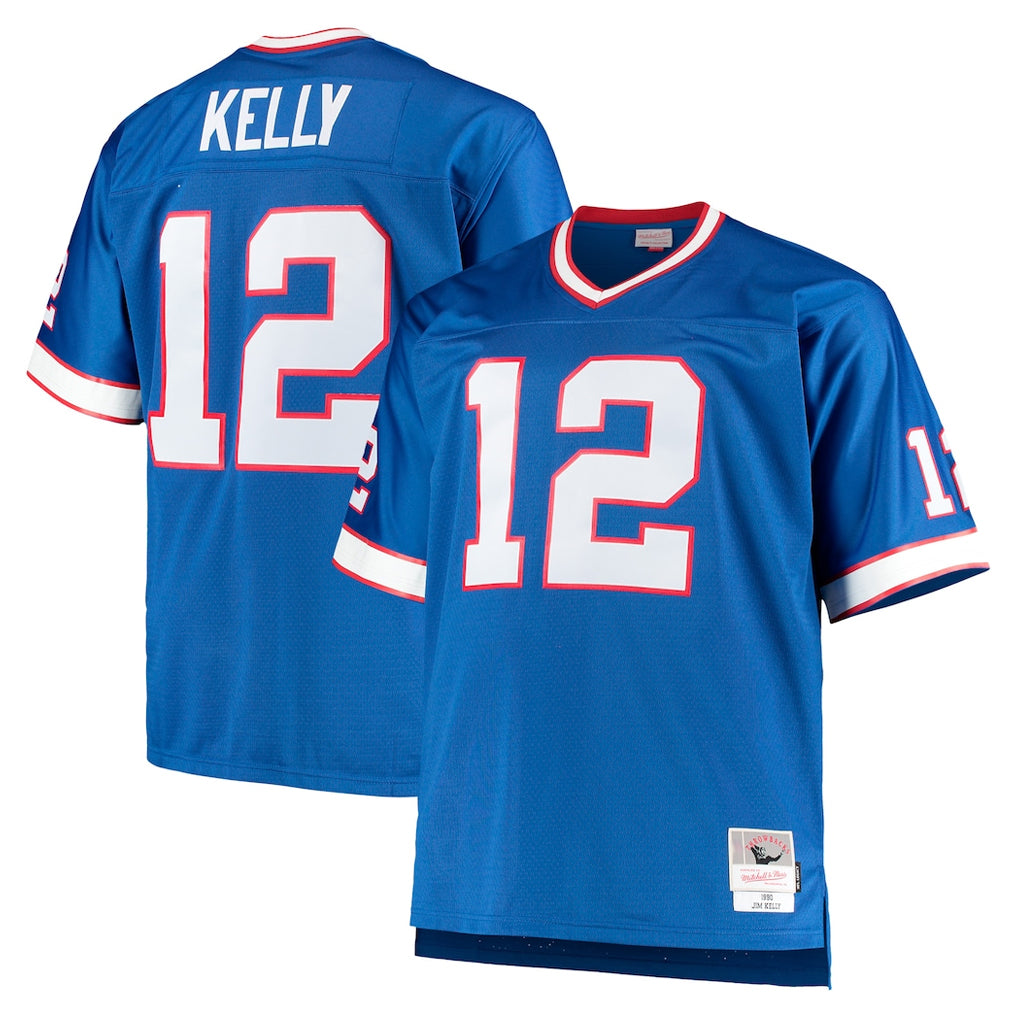 STECN B.Bills #12 Jim Kelly Player Royal Mitchell & Ness Big & Tall 1990 Retired Replica Limited Stitched Jerseys
