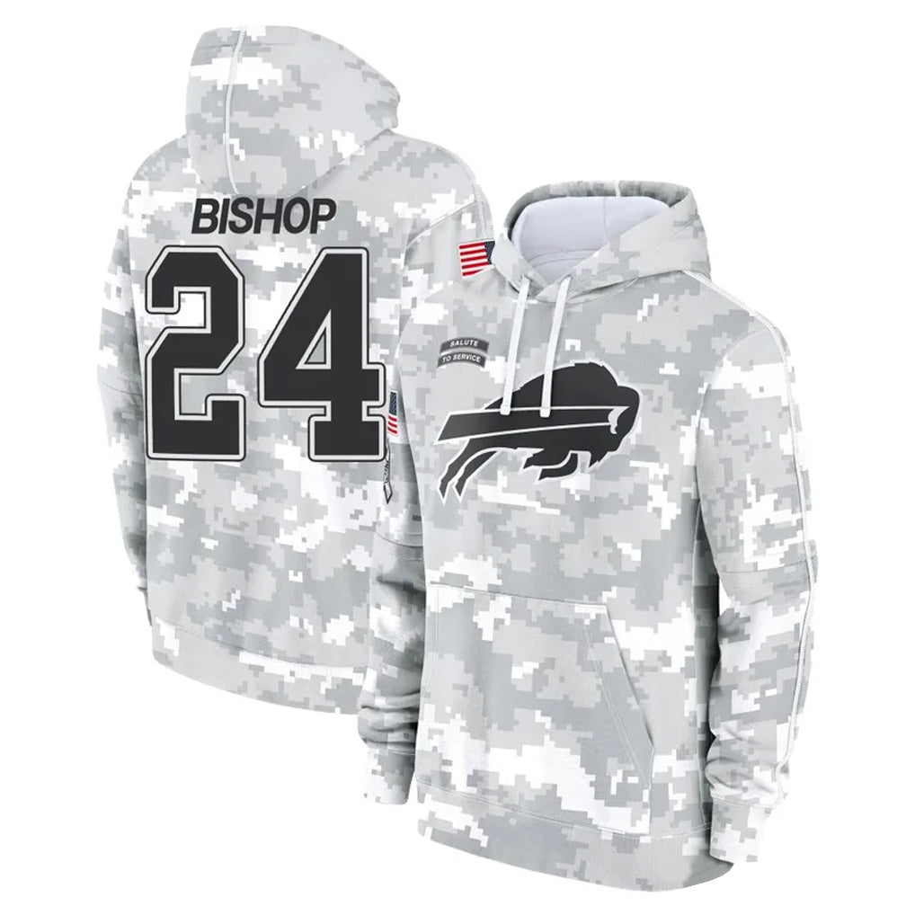 STECN B.Bills #24 Cole Bishop Player Arctic Camo Salute to Service Hoodies Limited Stitched Jerseys