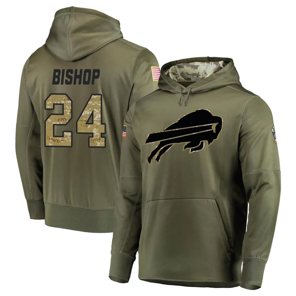 STECN B.Bills #24 Cole Bishop Player Olive Salute to Service Hoodies Game Stitched Jerseys