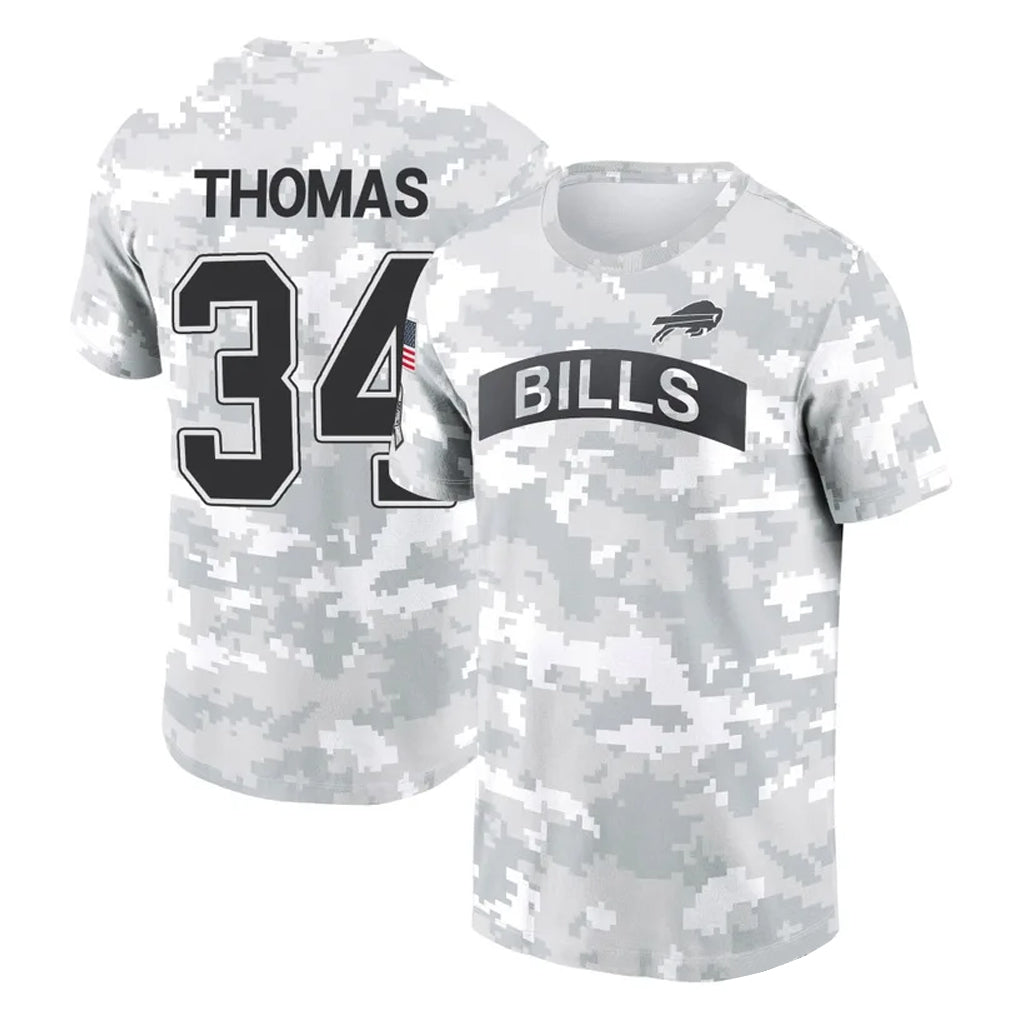 STECN B.Bills #34 Thurman Thomas Player Arctic Camo Salute to Service T-Shirt Hoodies Stitched Jerseys