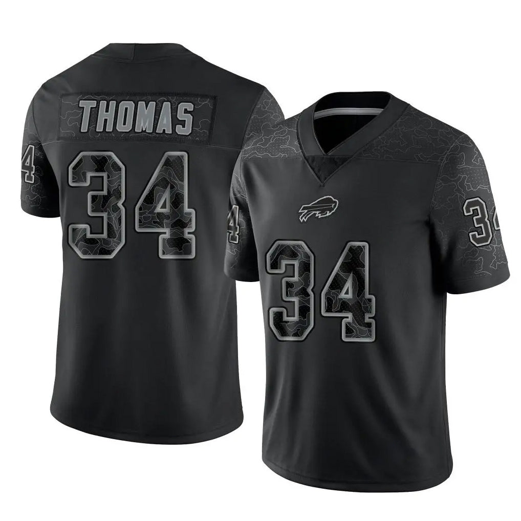 STECN B.Bills #34 Thurman Thomas Player Black RFLCTV Limited Stitched Jerseys