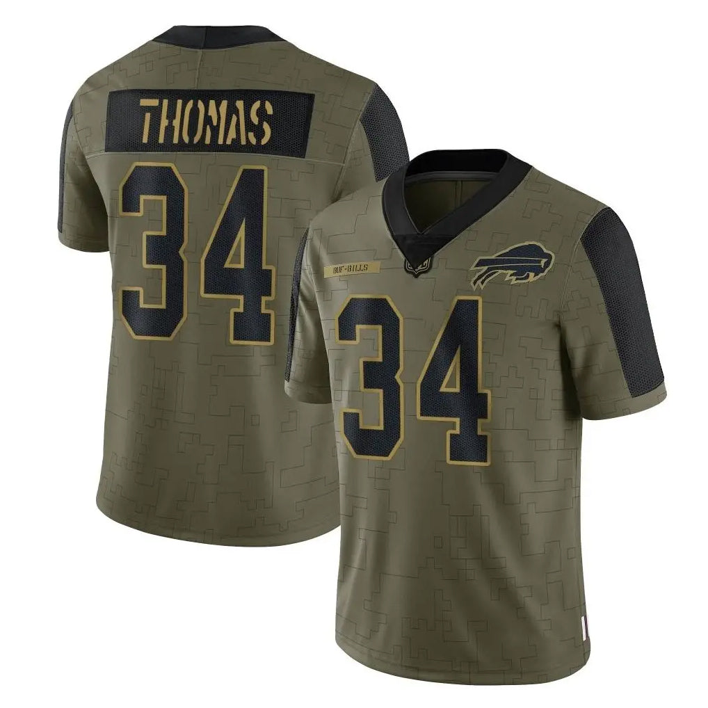 STECN B.Bills #34 Thurman Thomas Player Olive Salute To Service Limited Stitched Jerseys