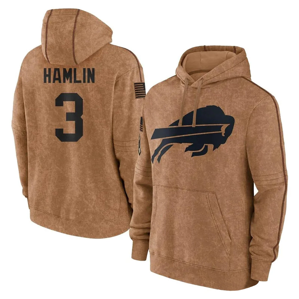STECN B.Bills #3 Damar Hamlin Player Brown Salute to Service Hoodies Stitched Jerseys