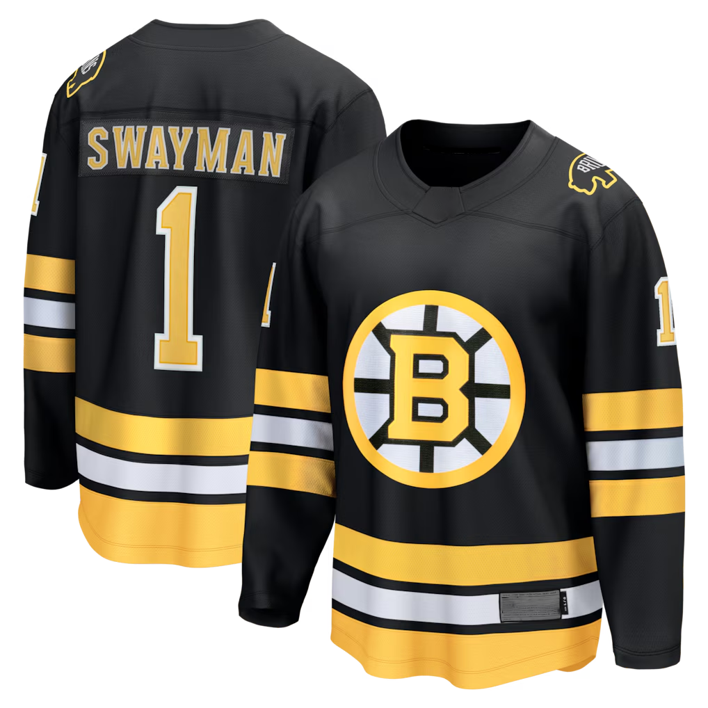 STECN B.Bruins #1 Jeremy Swayman Black Home Breakaway Stitched Jerseys