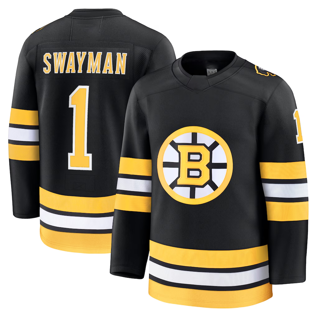 STECN B.Bruins #1 Jeremy Swayman Black Home Premium Stitched Jerseys