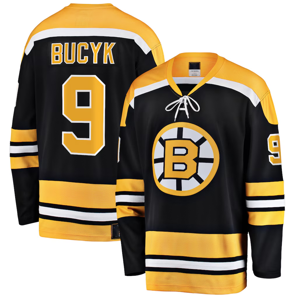 STECN B.Bruins #9 John Bucyk Black Premier Breakaway Retired Player Stitched Jerseys