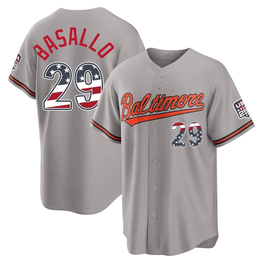 STECN B.Orioles #29 Samuel Basallo Player Gray USA 250 Fourth of July Home Game Stitched Jerseys