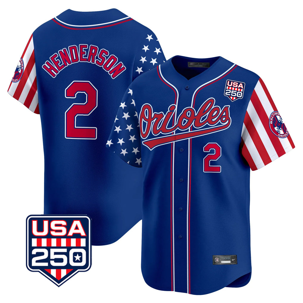 STECN B.Orioles #2 Gunnar Henderson Player Royal USA 250 Independence Day Vapor Premier Limited Home Game Stitched Jerseys