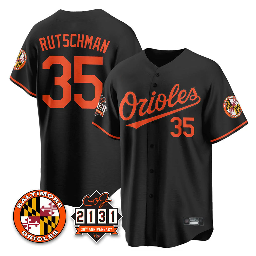 STECN B.Orioles #35 Adley Rutschman Black 30th Anniversary of 2131 Home Game Stitched Jerseys